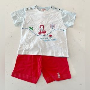 Catimini TShirt and Shorts En Route Short Short Sleeve Car Set 18 Months Red NWT